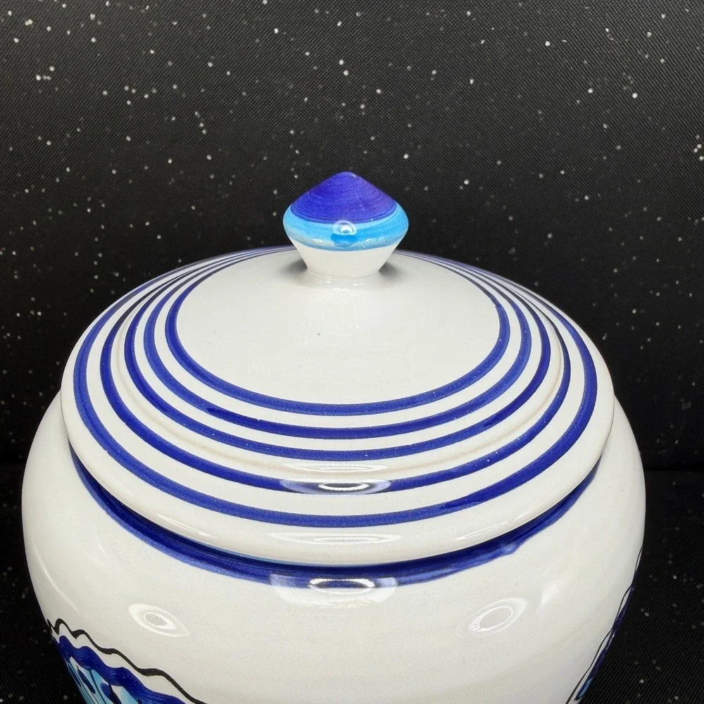 Starbucks Deruta Italy S Berna Conchiglia Seashell Ceramic Canister Jar Blue 9in